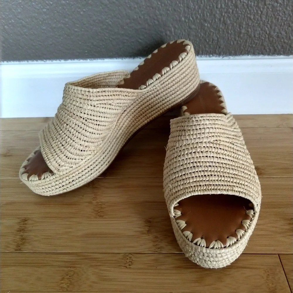 Woven Platform Wedge Slide - Cream